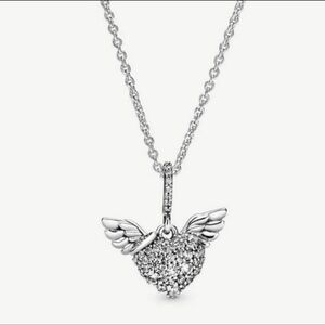 PANDORA Pave Heart & Angel Wings Necklace